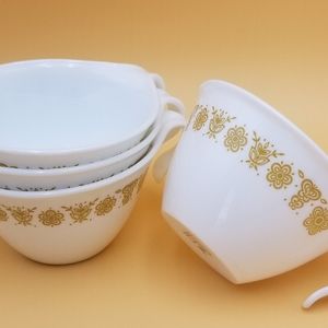 Set/4 Vintage CORELLE by CORNING Coffee / Tea Cups Hook Handle BUTTERFLY GOLD